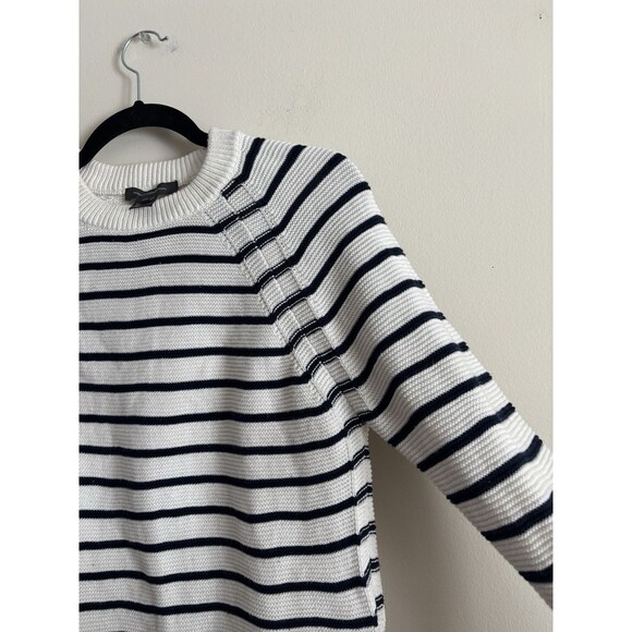 French Connection XS Striped Chunky Knit Minimalist Sweater Black White Preppy - Picture 4 of 8